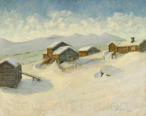 Gustav Wentzel Vinterbilde fra Vaga Norge oil painting art